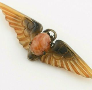 Antique Art Nouveau Carved Buffalo Horn Glass Signed Georges Pierre Brooch Pin