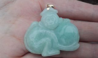 A Vintage Chinese Carved Jade Pendant Figure Monkey With Peach.