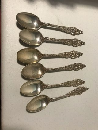 6 Antique Reed & Barton Les Six Fleurs Sterling Spoons