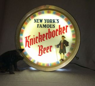 Awesome 1940s Vintage Knickerbocker Beer Lighted Hanging Advertising Spinner