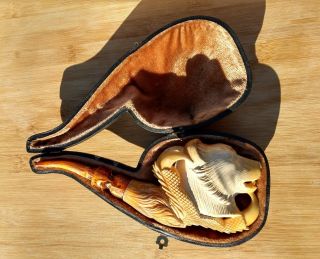 Bear Meerschaum Pipe Hand Carved W Fitted Case Signed Vintage W Reverse Claw