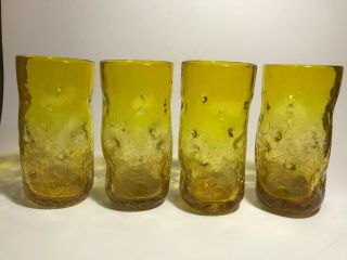 Vintage Blenko 418 - L Pinched Crackle Glass Tumblers Jonquil 6 " Set Of Four (4)