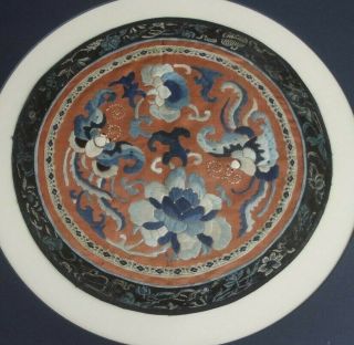 Antique Chinese Silk Embroidery Round Panel Flowers Butterflies Framed 2