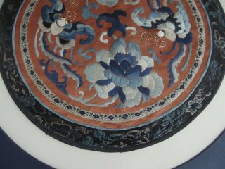Antique Chinese Silk Embroidery Round Panel Flowers Butterflies Framed 3