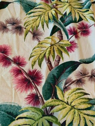 Great Vintage Mid - Century Bark Cloth Curtain Panel Heavy Tropical Pink Green