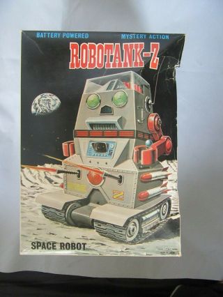 Vintage Rare 1960 ' s Robotank Z Nomura Japan Tin Litho Robot Toy w/ Orig.  Box 12