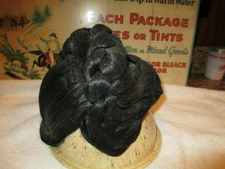 1930s ? Horse Hair Hardcap Mannequin Black Wig Vintage Antique Hard Cap