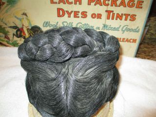 1930s ? Horse Hair HARDCAP MANNEQUIN Black WIG VINTAGE ANTIQUE HARD CAP 3