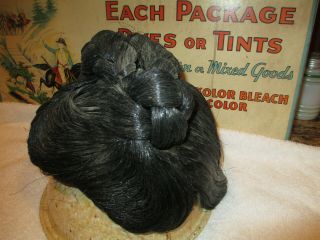 1930s ? Horse Hair HARDCAP MANNEQUIN Black WIG VINTAGE ANTIQUE HARD CAP 4