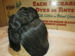 1930s ? Horse Hair HARDCAP MANNEQUIN Black WIG VINTAGE ANTIQUE HARD CAP 5