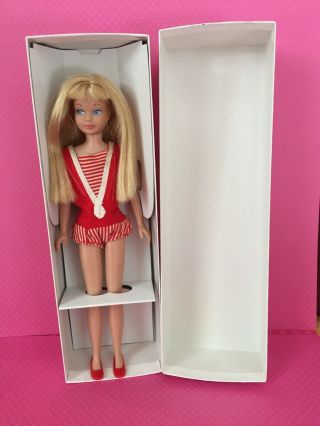Vintage Gorgeous Blonde Barbie Sis Skipper Doll White Box,  Liner