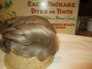 1930s ? Horse Hair Coronet HARDCAP MANNEQUIN Blonde WIG VINTAGE ANTIQUE HARD CAP 2