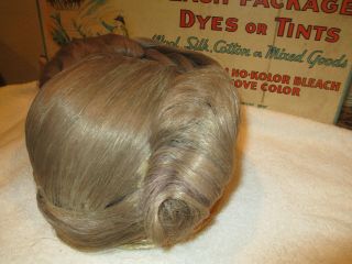 1930s ? Horse Hair Coronet HARDCAP MANNEQUIN Blonde WIG VINTAGE ANTIQUE HARD CAP 4