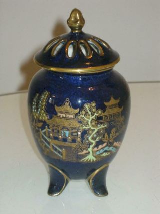 Stunning Vintage Carlton Ware Footed Vase With Reticulated Lid