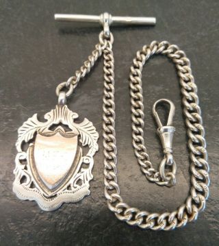 Old Vintage Solid Silver Graduated Albert Pocket Watch Chain & Fob.  H.  P 1925 - 27.