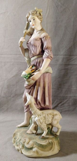 Vintage Andrea by SADEK Porcelain Large Figurine Pastoral Lady Lamb Corn 7127 2