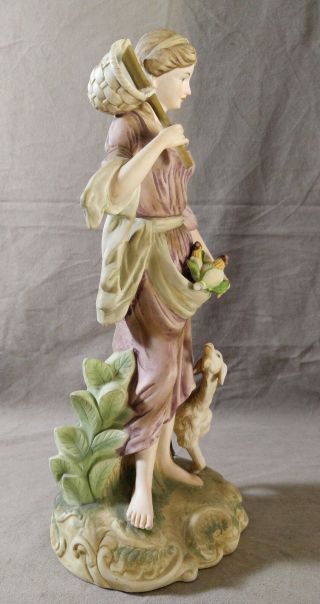 Vintage Andrea by SADEK Porcelain Large Figurine Pastoral Lady Lamb Corn 7127 4
