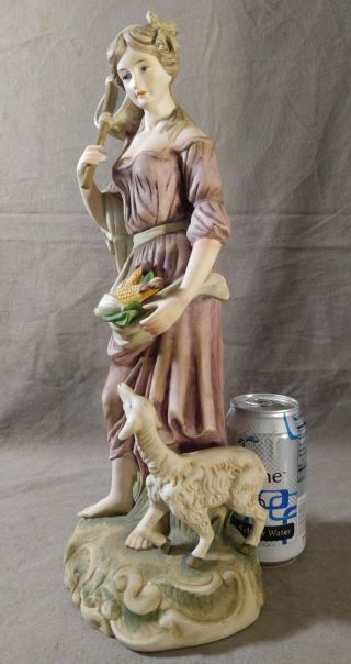 Vintage Andrea by SADEK Porcelain Large Figurine Pastoral Lady Lamb Corn 7127 5