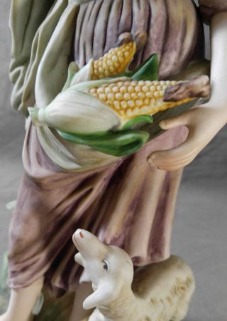 Vintage Andrea by SADEK Porcelain Large Figurine Pastoral Lady Lamb Corn 7127 8