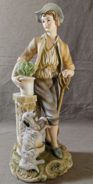 Vintage Andrea By Sadek Porcelain Large Figurine Pastoral Boy Dog Shovel 7127