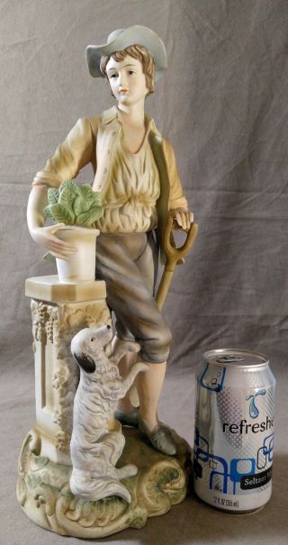 Vintage Andrea by SADEK Porcelain Large Figurine Pastoral Boy Dog Shovel 7127 6