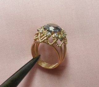 Vintage 18k Solid Gold Cocktail Ring Amethyst And Diamonds 11.  2 Grams Size 9