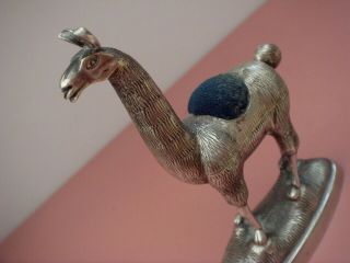 VERY RARE NOVELTY SOLID STERLING SILVER CONTINENTAL HALLMARKED LLAMA PINCUSHION 3