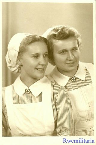 Port.  Photo: Rare Studio Pic Pair Female Deutsches Rotes Kreuze Nurses; 1942