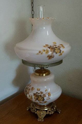Vintage Large Banquet Gone With The Wind Hurricane Lamp - Hand - Painted