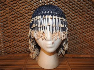Unique Mythical Blue Yarn And Sea Shell Beads Vintage Bohemian Headdress