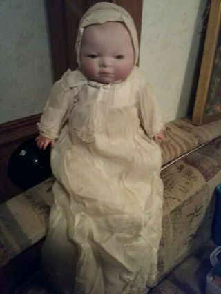 Antique 1923 Bye Lo German Bisque 13” Baby Doll By Grace Putnam W/ Gown