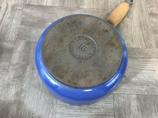 Le Creuset 16 Spouted 1 Qt Sauce Pan Lid Wood Handle Blue Pot Vintage France 5
