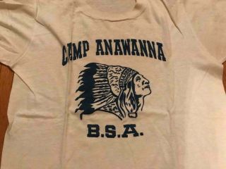Vintage 1940 ' s Boy Scouts BSA Flocked Camp Anawanna Indian Head Tshirt 38 - 40 M 3