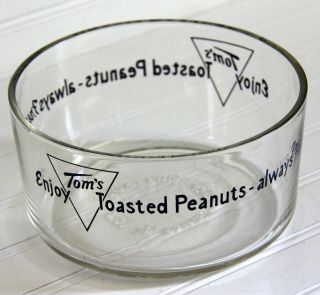 Vintage Tom’s Toasted Peanuts Large Glass Bowl Dish Party Bar Counter Man Cave