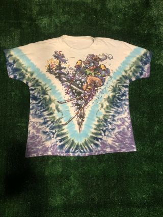 Vintage 90s Grateful Dead T Shirt Tie Dye Size Large Ski Dead Liquid Blue