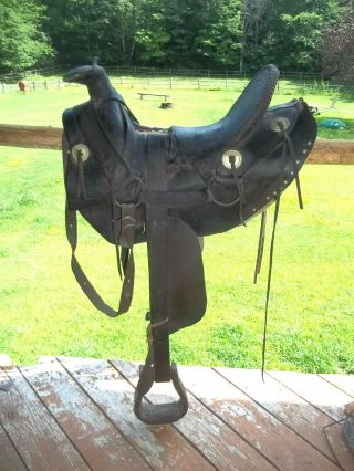16 " Vintage Leather Horse Saddle - Western,  Rustic Primitive Home Decor