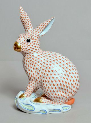 Wonderful Large Vintage Herend Fishnet Porcelain Rabbit Hare Figure,  Perfect