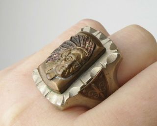 Vintage 1960s Mexican Biker Gang Ring Indian Chief Profile Bad Boy Gangster