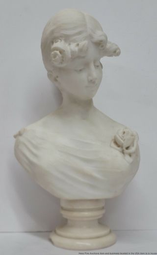 Heavy Antique Rafaello Batelli Italian Marble Sculpture Bust Young Woman No Res