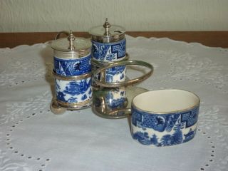 Rare Antique - 1881 - Royal Worcester Cruet Set Chinoiserie/willow Pattern A/f