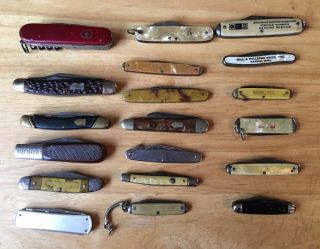 Old Vintage 19 Pocket Knives Advertising Boy Scout Fishing Hunting Camping