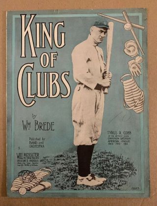 Rare 1911 Stunning Ty Cobb Detroit Tigers " King Of Clubs " Baseball Sheet Music