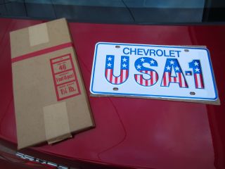 Vintage Nos Chevrolet Usa - 1 Small Hole Dealership License Plate W/ Box