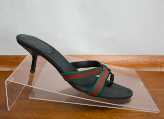 Vintage Gucci Red Green Kitten Heels Thong Sandals Pumps Womens Size 9 B