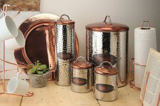 Copper Tea Coffee Sugar Jars Pasta Biscute Canisters Bread Bin Air Tight Lid