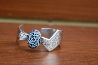 Vtg Heavy Southwest Native American Zuni Sterling Silver Inlay Rmt Cuff Bracelet