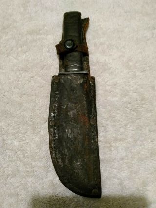 World War Ii Theater Made Knife - - Wonderful Fighting Knife With Leather Sheath