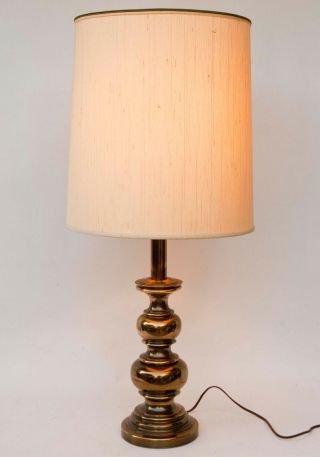 Vintage Stiffel Brass Lamp With Silk Shade Vgc