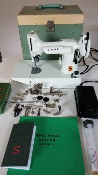 Vintage White Featherweight 221k Portable Singer Sewing Machine