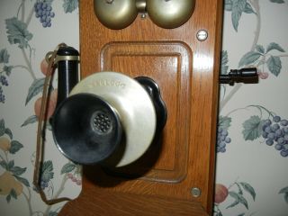 Antique Kellogg Hand Crank Oak Wood Wall Telephone Phone VGC 2